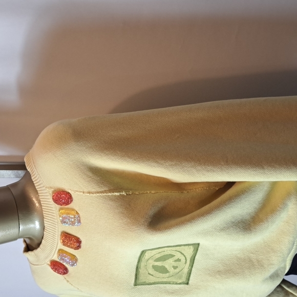 Upcycled Emblessished Peace Sign H&M  Pale Yellow  Sweatshirt - Picture 4 of 5
